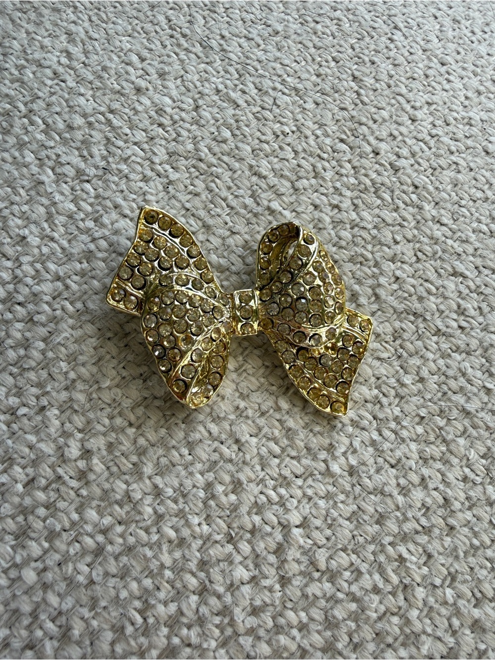 Vintage Gold Rhinestone Bow Brooch Pin - Picture 3 of 5